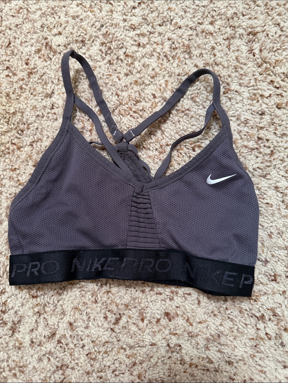 Nike Gray Strappy Mesh Sports Bra with White Swoosh